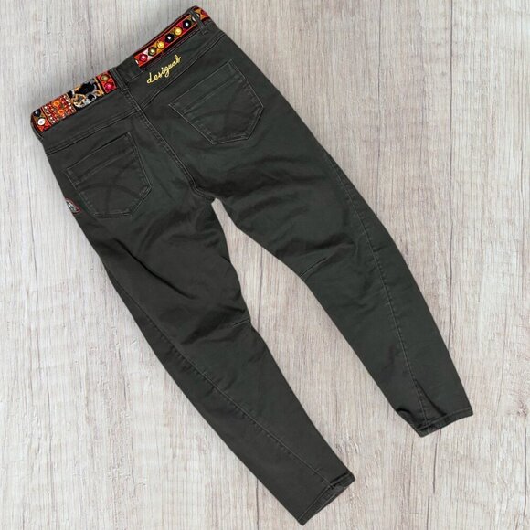 DESIGUAL Olive Green Ribbon Patchwork Embroidered Design Skinny Ankle Jeans 24 - Picture 6 of 14